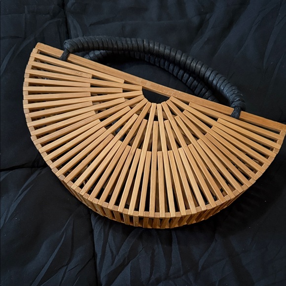 Handbags - Bamboo Semi-Circle Handbag with Black Wrapped Handle